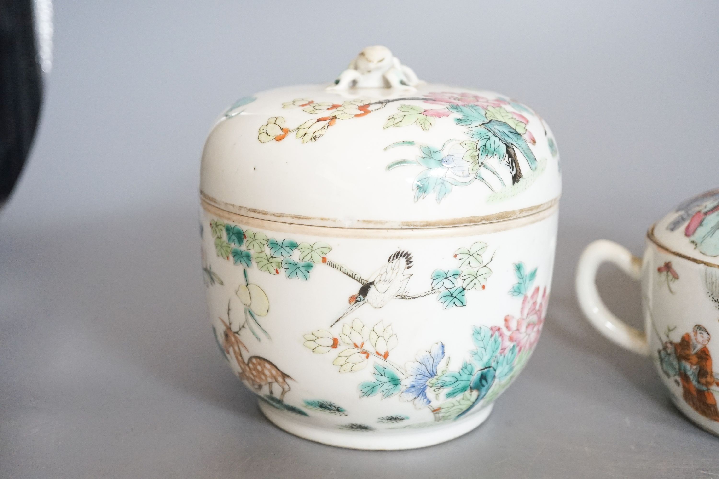 A Chinese famille rose teapot and a similar covered bowl, Tongzhi mark and period 13cm
